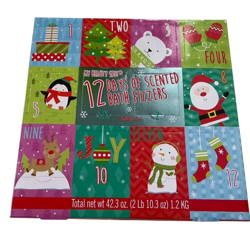 Bath Bombs 12 Scented Bath Fizzers New in Box Gift Christmas Theme Advent NOS